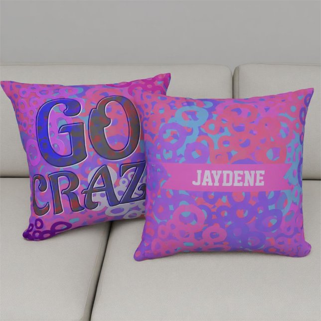 Brighly Colored Overlapping Circle Cushion (Gorgeous pink, purple and blue circles with bold fun text. These throw pillows are two sided.)