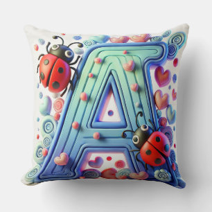 Bright 3D Letter A With Butterflies, Ladybugs Cushion