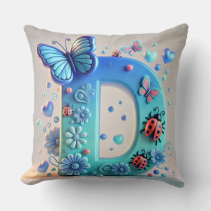 Bright 3D Letter D With Butterflies, Ladybugs Cushion