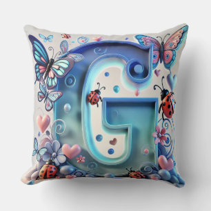 Bright 3D Letter G With Butterflies, Ladybugs Cushion