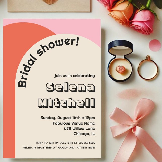 Bright 70s Style Pink & Burnt Orange Bridal Shower Invitation (Creator Uploaded)
