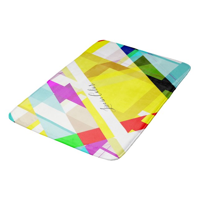 Bright Abstract Art Yellow Purple Green Blue Red Bath Mat (Angled)