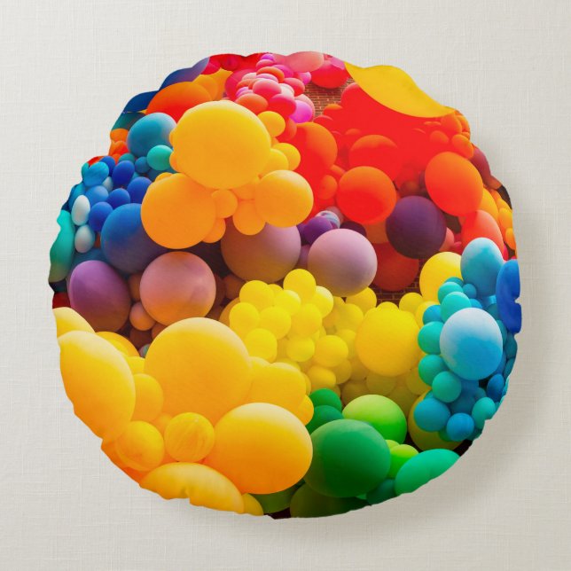 Bright abstract background of jumble of rainbow co round cushion (Front)