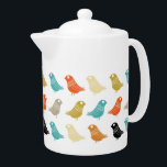 Bright Abstract Birds Mid Century Modern Pattern<br><div class="desc">This fabulous mid century modern teapot features rows of bright birds in the colors of turquoise,  orange,  cream,  green,  tan,  and black. This will make a colorful addition to your kitchen decor!</div>