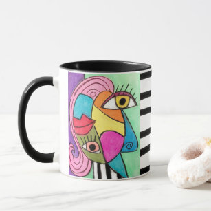 Bright Abstract Cubism Colour Block Bold Lips Eyes Mug