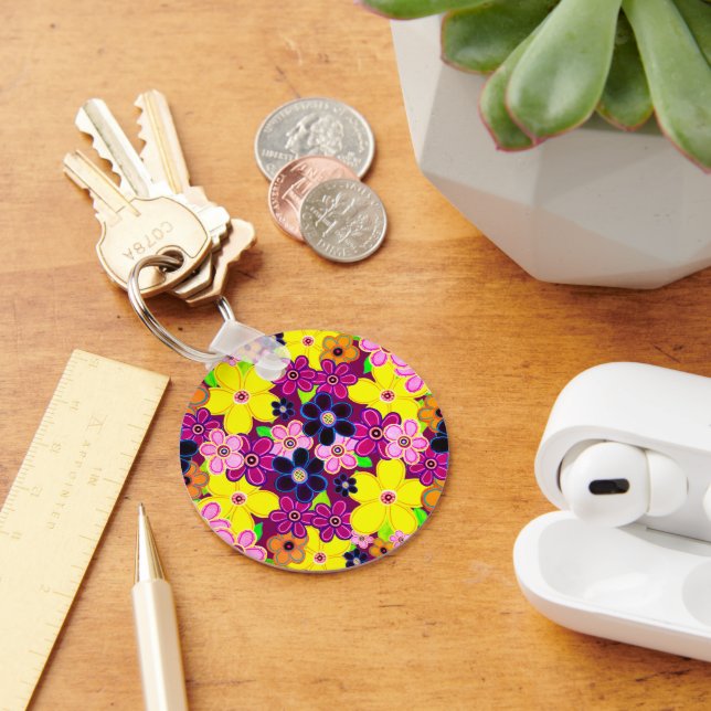 Bright Abstract Flower Art Key Ring (Desk)