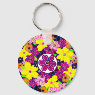 Bright Abstract Flower Art Key Ring