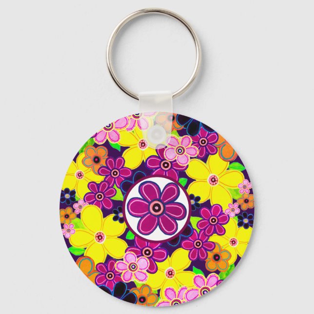 Bright Abstract Flower Art Key Ring (Front)
