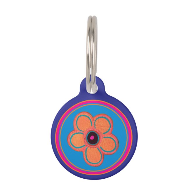 Bright Abstract Flower Art Pet Tag (Back)