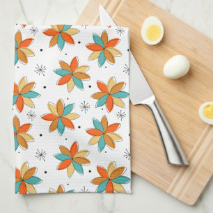 Bright Abstract Flowers Mid Century Pattern Tea Towel