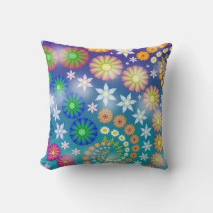 Bright Abstract Fractal Flowers Cushion