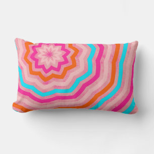 Bright Abstract Fun Flower in Orange Pink Teal Lumbar Cushion