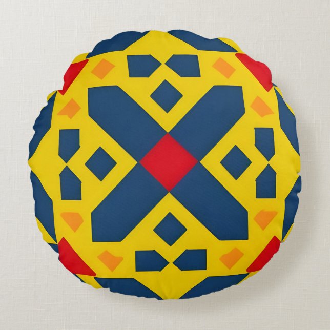Bright Abstract Geometric Modern Home Decor Round Cushion (Front)