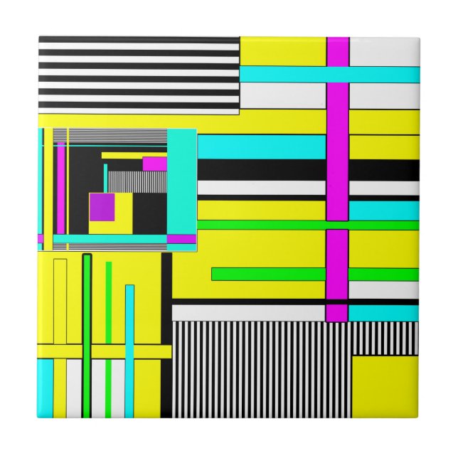 Bright abstract geometric neon pattern throw pillo ceramic tile (Front)