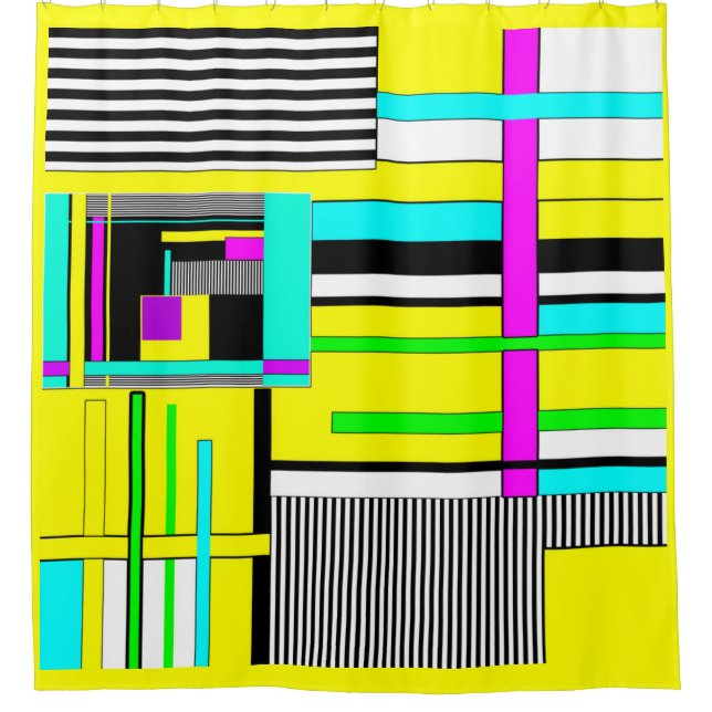 Bright abstract geometric neon pattern throw pillo shower curtain (Front)