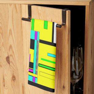 Bright abstract geometric neon pattern throw pillo tea towel