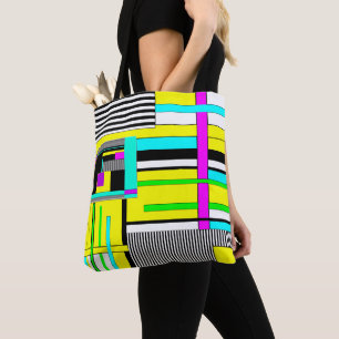 Bright abstract geometric neon pattern throw pillo tote bag