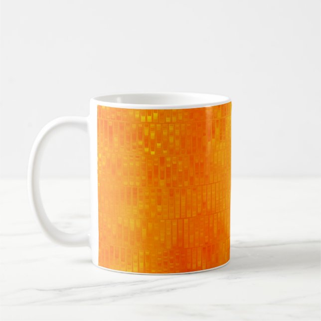 Bright abstract mosaic orange background with glos coffee mug (Left)
