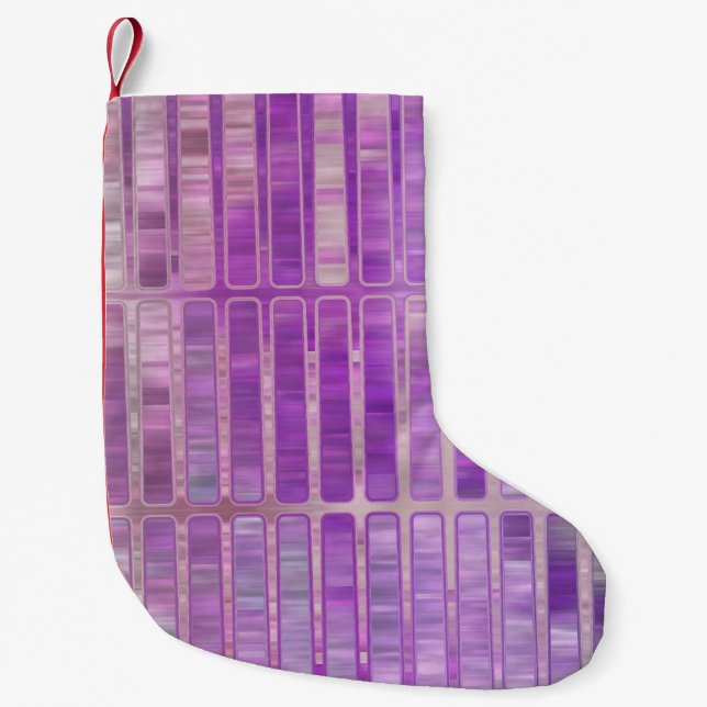 Bright abstract mosaic violet background with glos small christmas stocking (Front)
