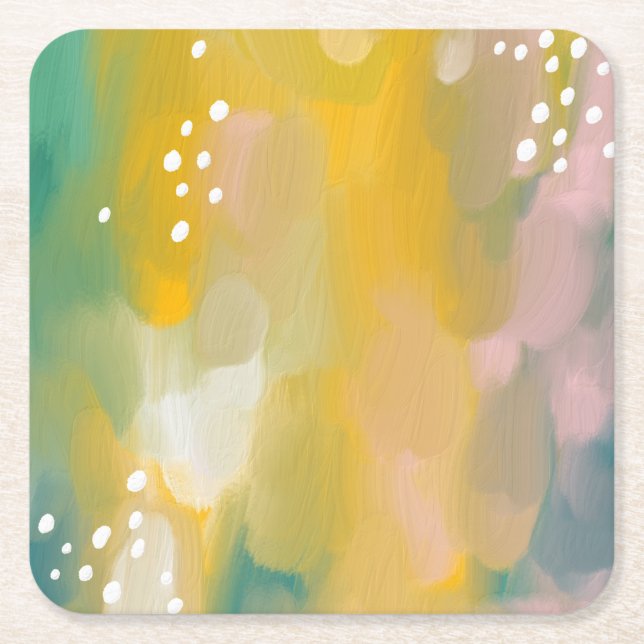 Bright abstract painted. Brush stroke modern Square Paper Coaster (Front)