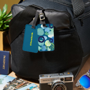 Bright Abstract Painting Teal and Blue Luggage Tag