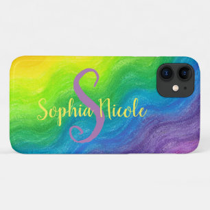 Bright Abstract Rainbow Colourful Ombre Monogram iPhone 11 Case