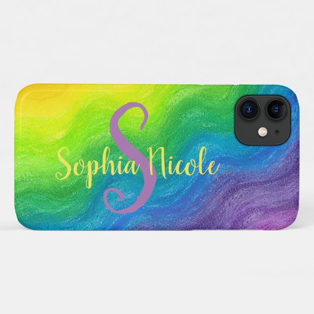 Bright Abstract Rainbow Colourful Ombre Monogram Case-Mate iPhone Case (Back (Horizontal))