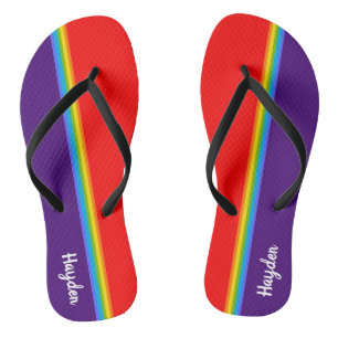              Bright Abstract Rainbow Cool Add Name Thongs