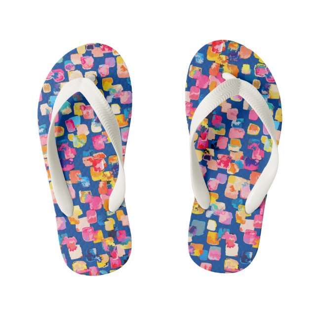 Bright Abstract Square Pattern Kid's Thongs (Footbed)