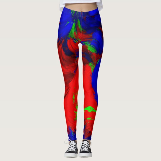 Bright Abstract Water Colour Red Green Blue Pants (Front)