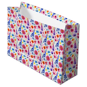 Bright Abstract Watercolor Style Flowers Large Gift Bag