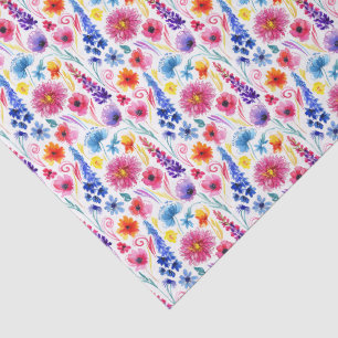 Bright Abstract Watercolor Style Flowers Tissue Paper