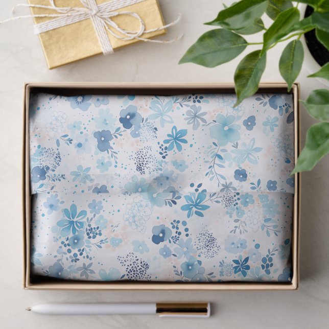 Bright Airy Blue Summer Floral Pattern Tissue Paper (Creator Uploaded)