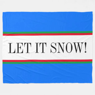 Bright Alpine Blue White "LET IT SNOW" Stripes Fleece Blanket