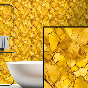 Bright Amber Orange Gold Marbled Wallpaper