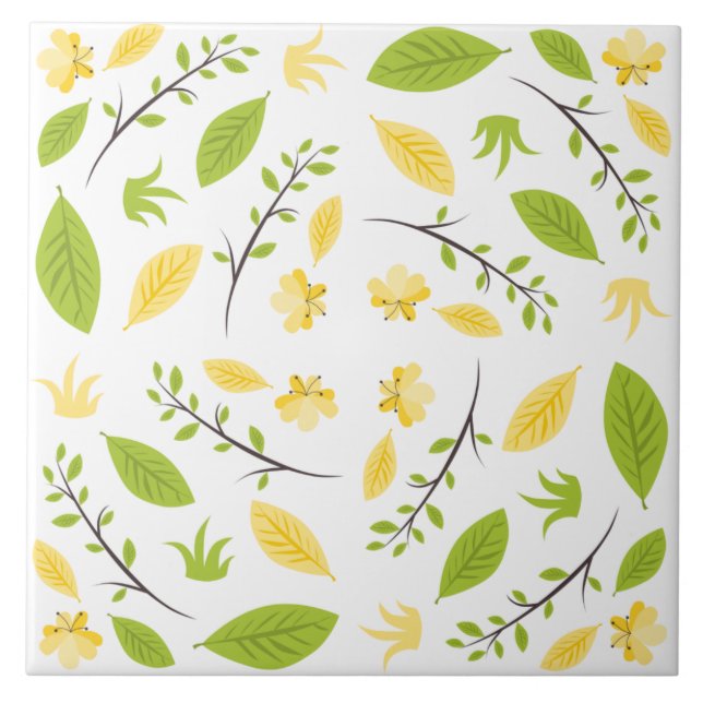 Bright and airy springtime flora pattern  ceramic tile (Front)