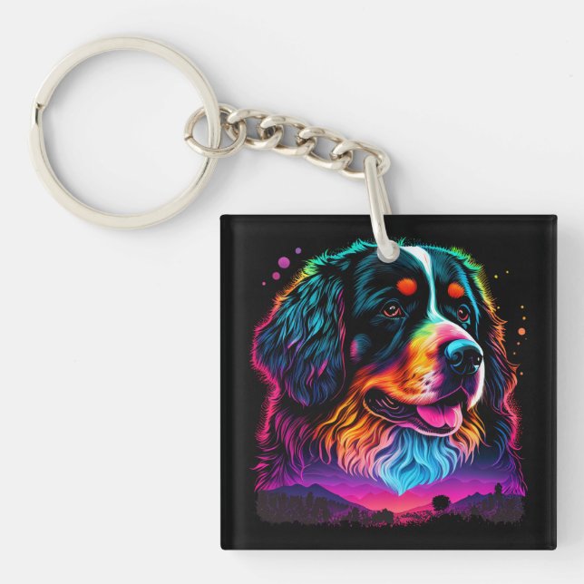 Bright and Beautiful Bernese Mountain Dog Key Ring (Front)
