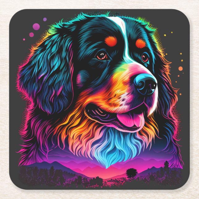 Bright and Beautiful Bernese Mountain Dog Square Paper Coaster (Front)