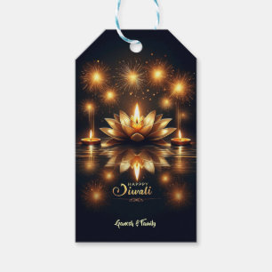 Bright and Beautiful Diya in Lotus Diwali   Gift Tags
