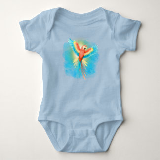Bright and Beautiful Flying Scarlet Macaw with sky Baby Bodysuit