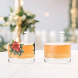 Bright and Beautiful Red Christmas Poinsettia Whiskey Glass