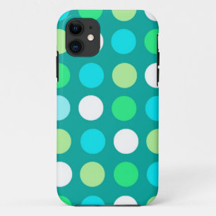 Bright and beautiful soft green, blue polka dots iPhone 11 case
