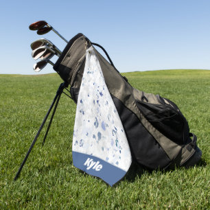 Bright and Blue Grey Splatter with Name Golf Towel
