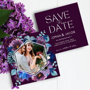 Bright and bold floral Magenta Winter Wedding Save The Date