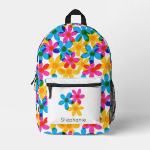 Bright and Bold Hippie Flowers Personalised Printed Backpack