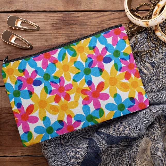 Bright and Bold Hippie Flowers Retro Floral Accessory Pouch (Creator Uploaded)