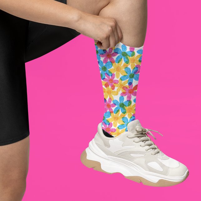 Bright and Bold Hippie Flowers Retro Floral Socks (Creator Uploaded)