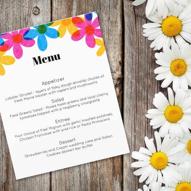 Bright and Bold Hippie Flowers Spring Wedding Menu (Creator Uploaded)