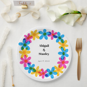 Bright and Bold Hippie Flowers Spring Wedding Paper Plate