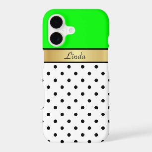 Bright and Bold Lime Green, Gold, White Black Dots